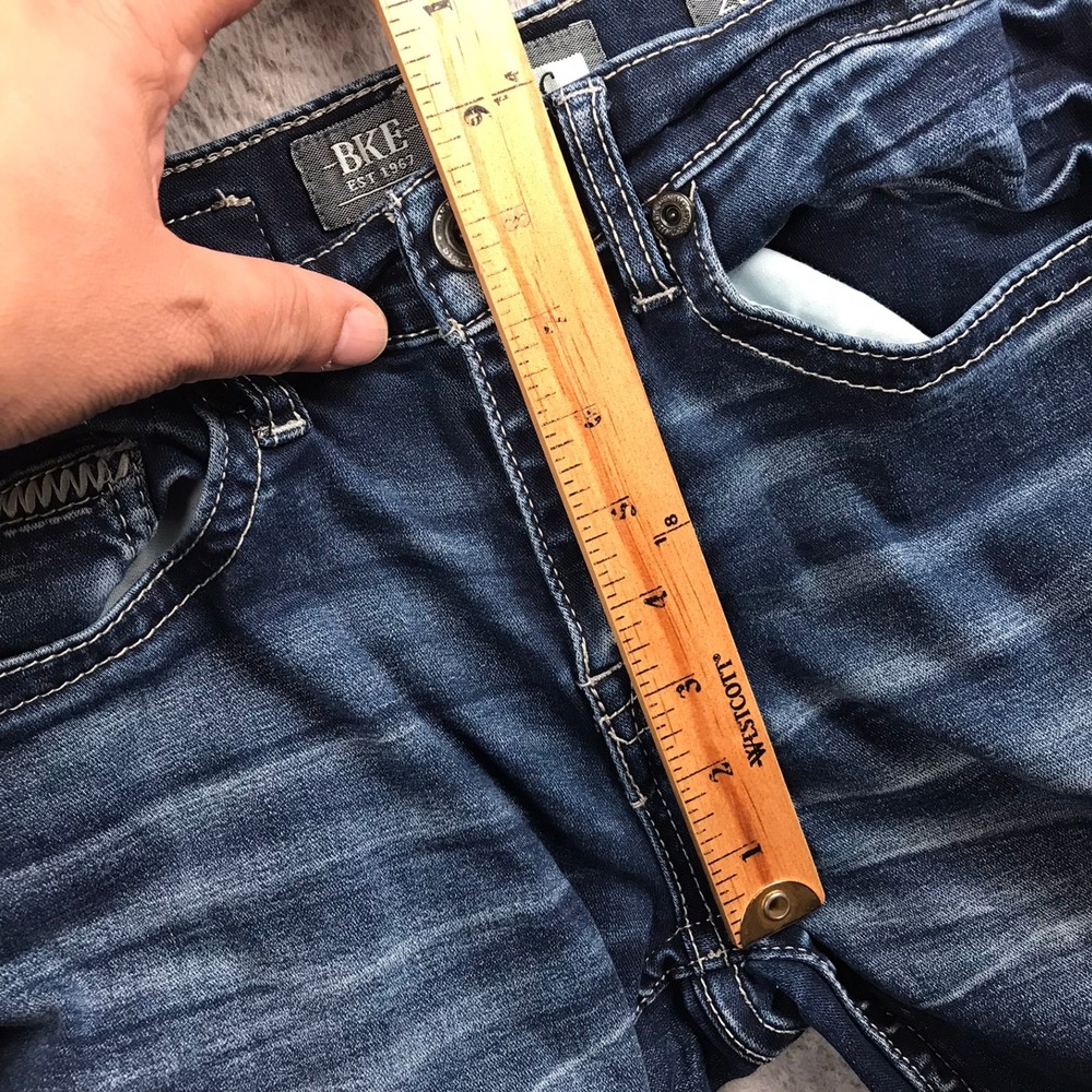 BKE Alec Jeans Men 29L (28x30) Blue Straight Leg Dark Wash Distressed Denim - Picture 12 of 15